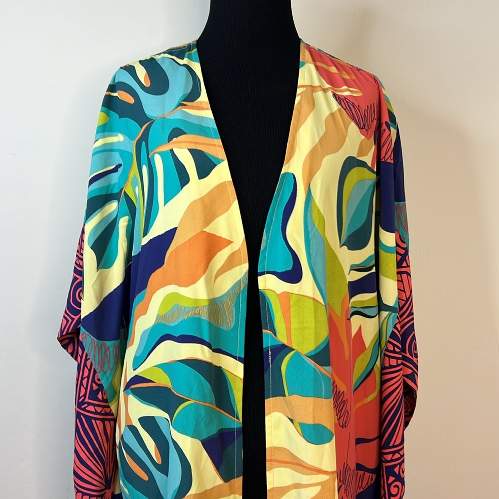 SOFT SURROUNDINGS Long Line Open Front Floral Kimono S/M - Picture 3 of 6